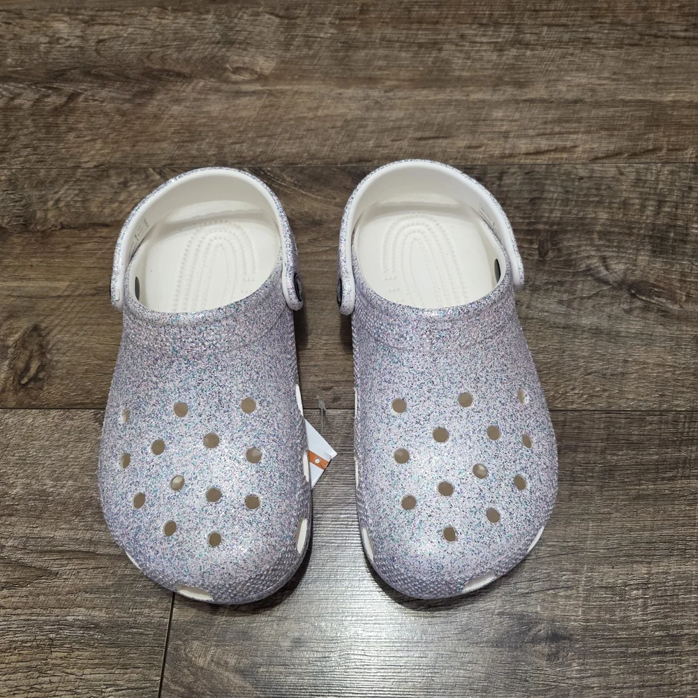 CROCS Kids Sparkly Water Shoes - White and Purple